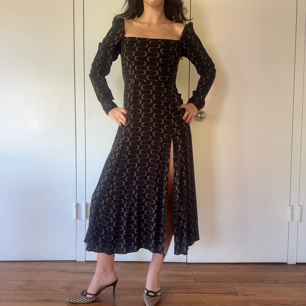 Long Sleeve Black Swirl Pattern Reformation Dress
